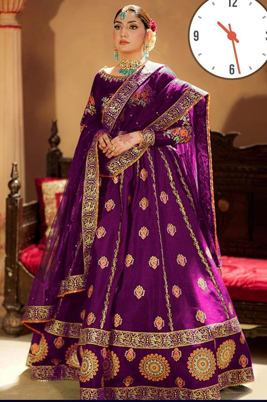 Exquisite Silk Embroidered Lehenga Choli Set - 4 Pcs Ensemble